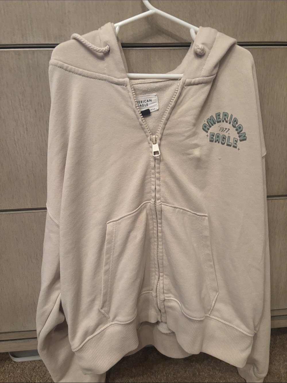 American Eagle Outfitters Light Beige Zip Front Zip Up Hoodie size XS